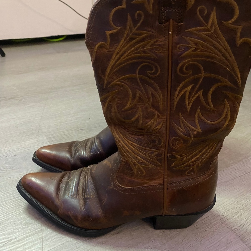 Ariat Heritage Western Boots Women 5.5B Brown Leather Embroidered used worn - Picture 4 of 7